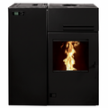 Poêle à bois hybride Briand Combustibles BRONPI, 10 kW, noir, avec option WiFi, conception mixte bois et granulés.